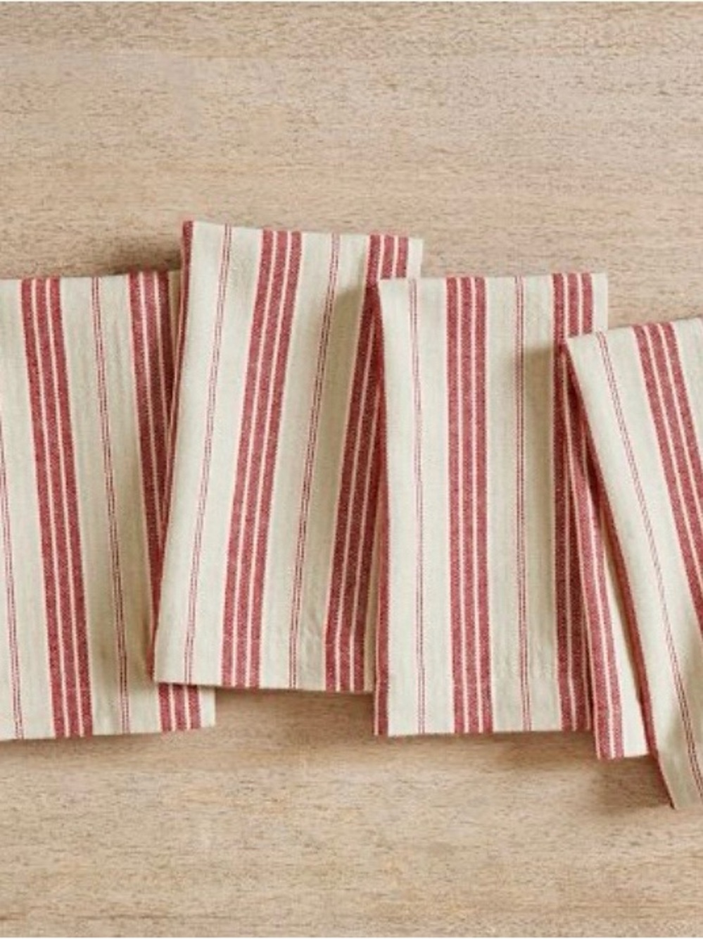 Pottery Barn Colette Stripe Run Red and Cream Linen Cotton Napkins